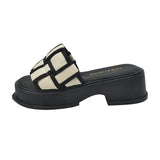 And White Plaid Slippers Women Wear 2023 Summer Korean One-Line Flat Beach Shoes Cool Women's