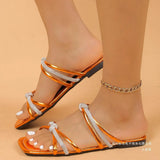 Breakj Head Cross With Water Diamond Flat Slippers Female Large Size One Line Beach Sandals