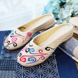 Breakj Embroidered Women's Cloth Shoes Baotou Cool Drag Leisure Summer Walk Shopping Travel Cow Tendon Bottom