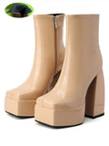 High Quality Winter Bare Boots Zipper Square Toe Chunky Heel Fashion Boots Size 43 Winter Boots Women Platform Boots