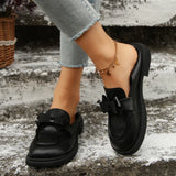 Breakj Shoes New Two Wearing English Wind Bow Low Single Shoes One Foot Pedal Large Size Leather