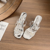 Breakj Bow Coarse Heel High Heels Women 2025 Summer New Cool Slippers Wearing Toe Fashion Women's