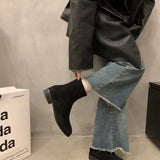 Breakj Velvet Skinny Short Boots Women's Shoes 2025 New Autumn And Winter Martin Boots Square Head Korean Small Ankle