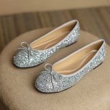Round Toe Bowtie Flats Woman Foldable Roll-Up Shoes Pocket Loafers Serpentine/Sequins Ballerinas Ladies Dress