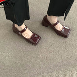 Square Toe Mary Jane Shoes Women Low-Heeled Single Shoes Leather Shoes Spring
