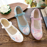 Breakj Shoes Round Head Single Shoes White Bottom Retro Ancient Costume With Flat Bottom Embroidered Cloth Shoes