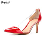 New Sexy Women Pumps 8 cm Pointed Toes Transparent Shallow Shoes PVC Kitten High Heels Professional Wedding