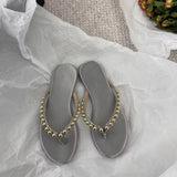 Breakj Pearl Leather Flat-Bottomed Flip-Flops Women Wear The New Summer 2025 Summer New Trendy Beach Feet Cool