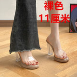 Breakj On The Thick-Bottomed Waterproof Table Transparent Word With High-Heeled Sandals Women Summer Wearing Crystal And Coarse And Cool