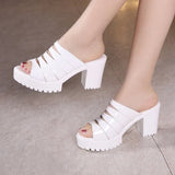 Leather Waterproof Platform Heeled Slippers Women Wear Fishmouth Small Size 33 High-Heeled Sandals In Summer Fashion Thick