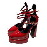 heel pointed toe double layer thick sole hollow shoes large size 43 green hollow sandals patent leather sexy women's