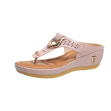 Breakj Summer Women's Thick Bottom Slippers Large-Size Clip Toe Slope And Thick Bottom Slippers Round Head Wearing