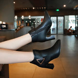 Breakj Women's Boots Korean Version Of Autumn And Winter New Pointed Short Barrel Metal Leather Buckle Decorative Side Zipper Coarse And Large Size Female Short