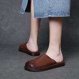 Breakj Time 99] Head-Level Cow Skin Retro Wearing Baotou Half Slippers Women's Summer Comfortable Leisure Boun
