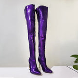 Breakj Winter New Sexy Pointed Side Zipper Patent Skin Fine High Heel Knee Boots Large Size Leather