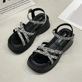 New Thick-Soled Sandals Korean Version Cross-Buckle Sandals Small Heightened Sandals Bowknot High-End