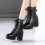 Martin Boots 2023 Autumn And Winter New Thick-Soled Waterproof Table British Style Thick Heels With Velvet Lace Middle Boot