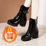 Martin Boots 2023 Autumn And Winter New Thick-Soled Waterproof Table British Style Thick Heels With Velvet Lace Middle Boot