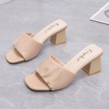 Breakj The Home Two Wearing Slippers Women 2025 Spring And Summer Square Head Thick Heel New Women's Shoes Folded