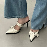 Breakj Summer Pointed Belt Buckle And Half-Slipper Female Bag Head Silver Back High And Lady Cold