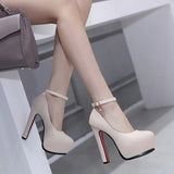 One Word Buckle Super High Heels Women's Thick Heel Round Head Waterproof Platform Platform T Platform Model
