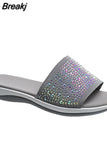 Size Outdoor Slippers Women's 2023 New Summer Rhinestone Mesh Flat Sandals Slippers Soft Bottom Closed Toe Casual