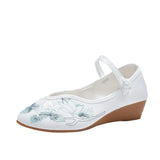 Breakj Not Include Shoe Box Pointed Shoes Single Shoes Spring And Summer Beef Tendon Bottom Lady Shoes Plate Buckle Embroidered Cloth Shoes With Cheongsam Women's