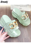 Slippers Heels Slipers Women Slides Fashion Platform High Soft 2023 Luxury Flat Rubber Casual PU Leisure Shoes Women