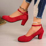 Breakj Single-Shoe Women 2025 Spring New High-Heeled Korean Version Of The Round Head Velvet Buckle Coarse Fashion And Shallow Women's