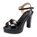 Platform Sandals Women's Thick Heels Summer New Lacquered Leather Large-Size Women's Shoes 4143 Sexy Fairy Style Dress High