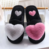 Heart-shaped Slippers Women Warm Cotton Flat Foowear Lady Winter Furry Flip Flops Slippers Female Home Indoor Non-slip