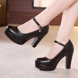Round Head Red High Heel Professional Work Shoes Thick Heel Waterproof Table Single Shoes Model Cheongsam Catwalk