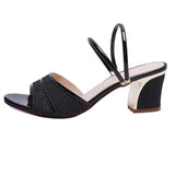 Breakj Summer New Women's Thick Heel With A Toe With Mother Wearing Gold Sand Slippers Children's
