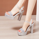 Buckle High-Heeled Sandals Summer 2023 New Roman Sandals Large Size 41-43 Thick-Heeled Sandals