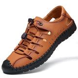 Men's Sandals 2022 New Summer Wear Soft Sole Genuine Leather Toe Cap Hole Shoes Cowhide Casual Hollow