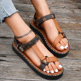 New Summer Platform Print Velcro Sandal Women's Plus-Size Belt Buckle Simple Beach