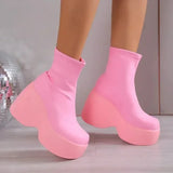 Shoes for Women 2023 New Round Toe Boots Plus Size Punk Gothic Shoes Comfortable Wedge Female Ankle Boots Botas