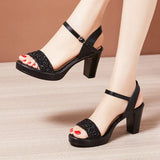 Buckle High-Heeled Sandals Summer 2023 New Roman Sandals Large Size 41-43 Thick-Heeled Sandals