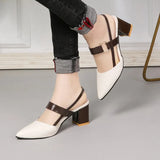 Women's Summer 2024 New Korean Version Of Baotou Tip One-Word Buckle Roman Shoes Shallow Mouth Thick Heels Large