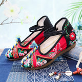 Breakj Heels Single Shoes Ethnic Wind Contrast Color Canvas Retro Embroidered Cloth Shoes With Women's Shoes Spring And