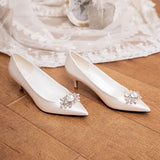 Bridal Wedding Shoes Woman 5cm High Heels Crystal Buckle Pumps Ladies Traf Loafers Zapatos Mujer Big Size 34-43