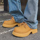 Breakj Wind Small Leather Shoes Thick Sole Increased Spring And Autumn New Lace-Up Happy Shoes Versatile Casual Leather Shoes