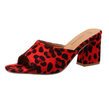 Breakj Summer New Large Women's Shoes Square High Heel Slippers Women Leopard Print Coarse Sandals