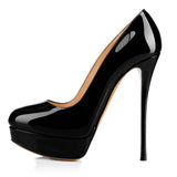 Women's Large-Size High-Heel Waterproof Table Round Head Lacquered Leather Single Shoes