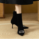 Breakj Boots Women's New French Pointed Tip Fine High-Heeled Water Drill Buckle Thin Thin Socks Boots In Autumn/Winter