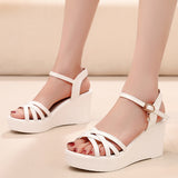Breakj Super High Slope And 12Cm Fashion Cross With Small Size Women's Shoes One-Word Thick-Bottomed Waterproof Toe Women's