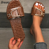 Women's Summer Flip Flops Thick Bottom Open-Toe Slippers Round Toe Plus Size Metal Buckle Sandals Chinelo Flip Flop