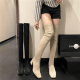Boots For Women With High-Heel Boots 2023 New Pure Color Suede Square-Head