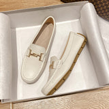 Metal Buckle genuine leather shoes woman work flats breathable cowhide mocasines mujer luxury oxford shoes for