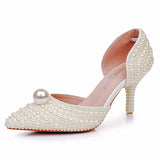 Breakj Cm Pointed High-Heeled Sandals Pearl Dinner Ball Beaded Sandals Bride Wedding Wedding Shoot White Wedding Shoes